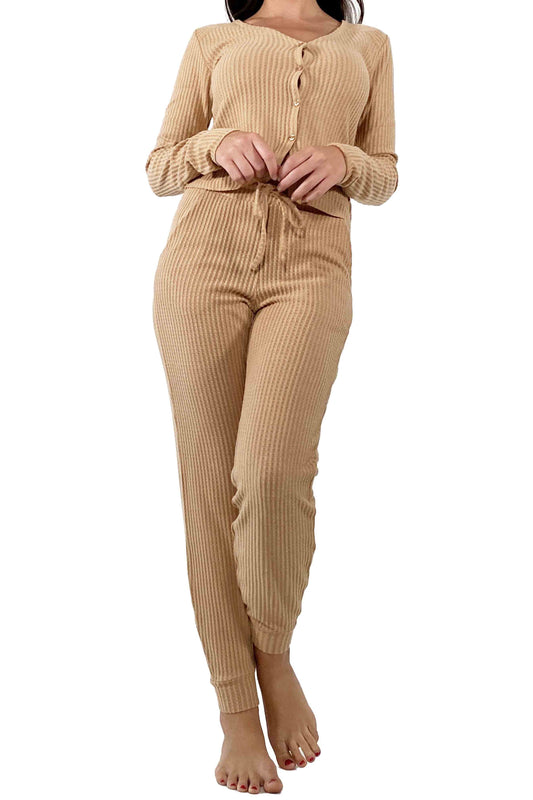Women's Waffle Fleece Lounge Set (Top + Jogger)