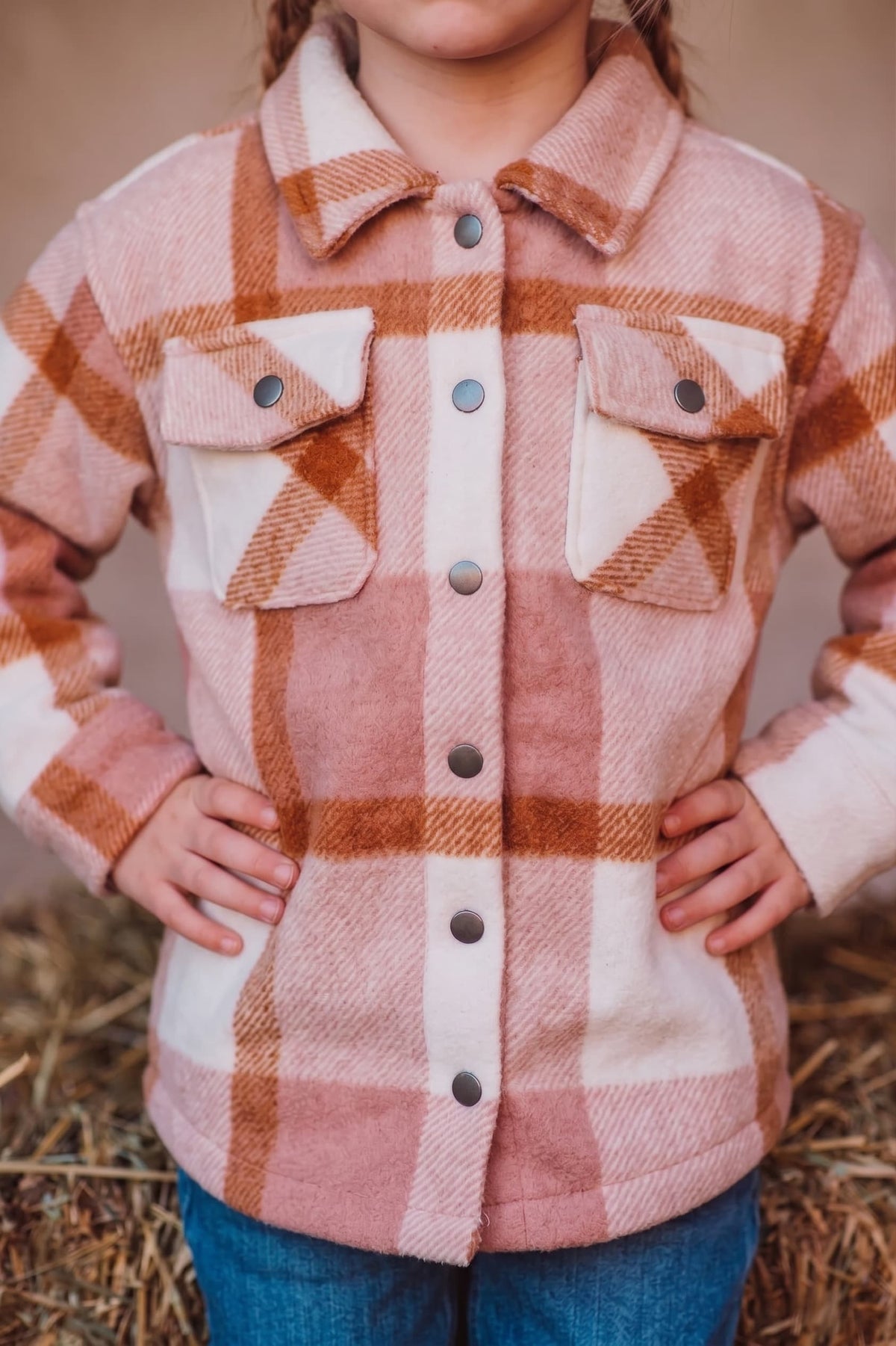 Kid's and Toddlers Pink Camel Plaid Shacket