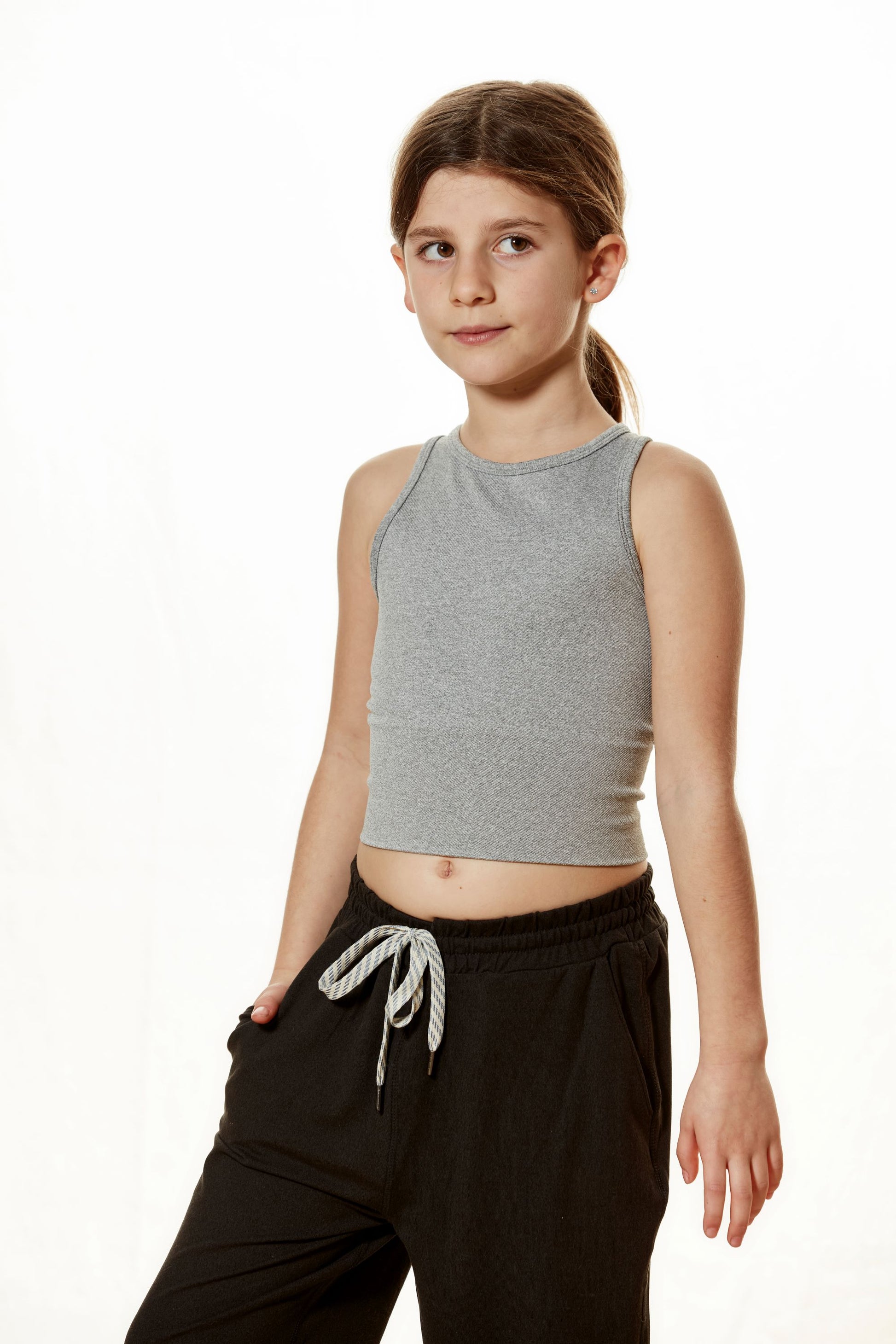 Girls' Chevron Crop Top Slate image 0