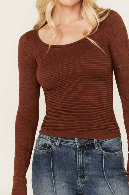 Long Sleeve Jacquard Top Black image 7