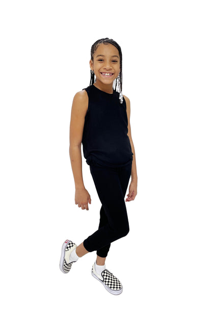 Kids Lounge Set Tank + Pant Solid Black image 2
