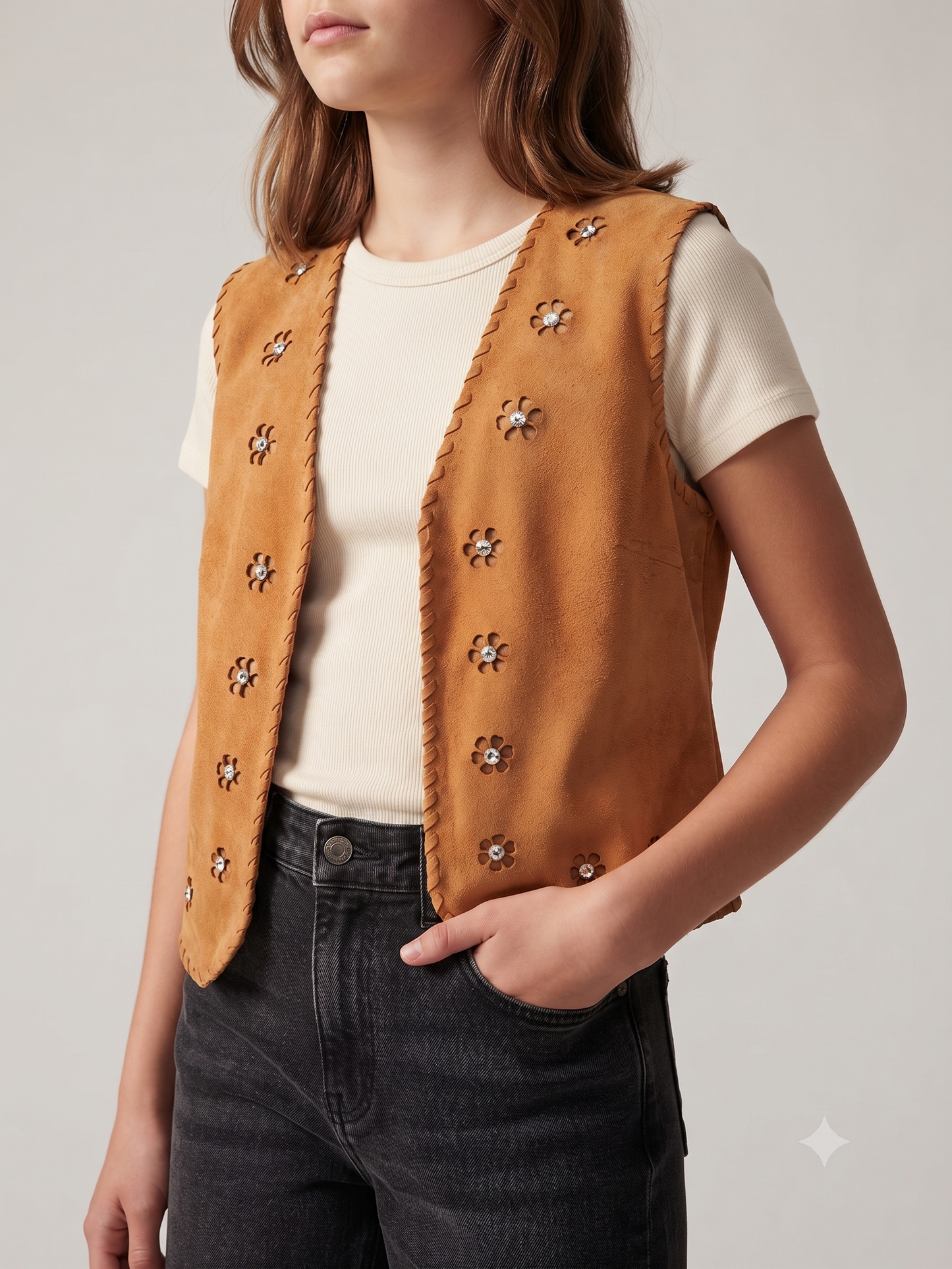 Girls' Studded Suede Vest