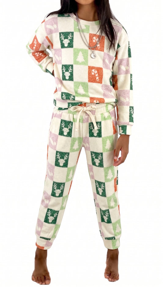 Infant & Toddlers Hacci Multi Checkered Lounge Set