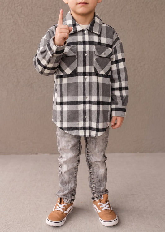 Kid's Shacket Grey Plaid