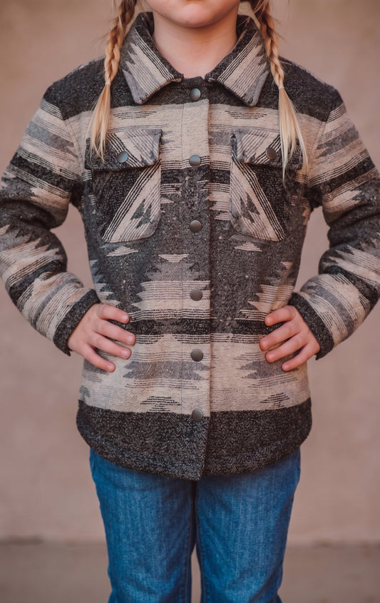 Kid's Shacket Taupe Aztec