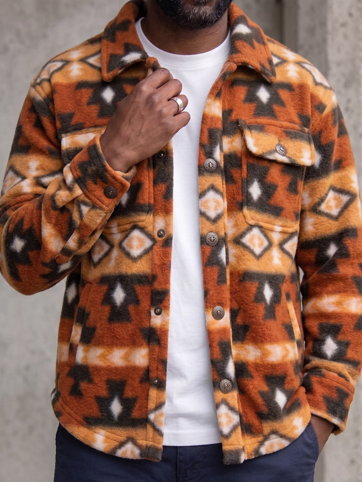 Men's Shacket Rust Aztec