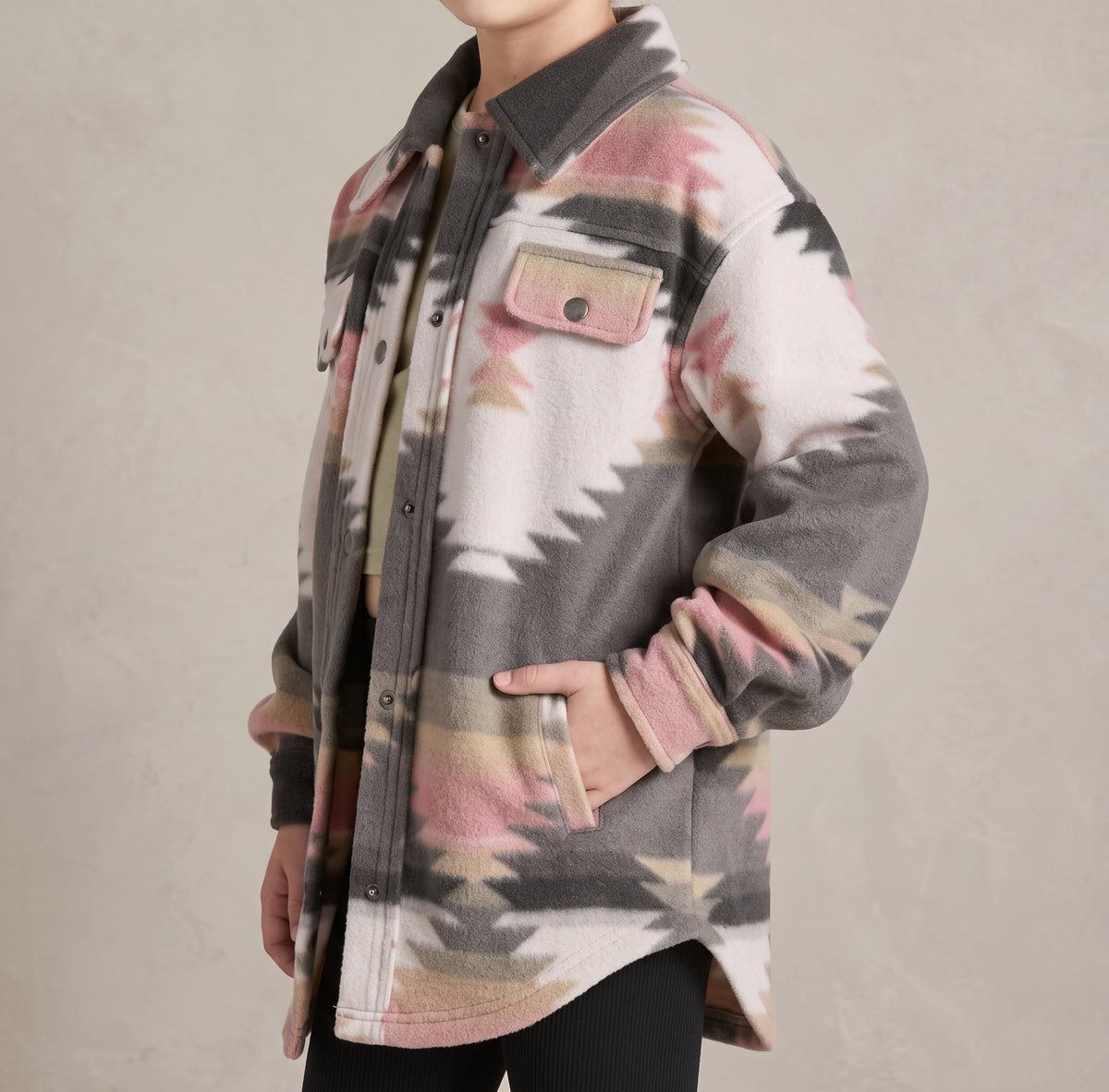 Girls Pink Aztec Shacket