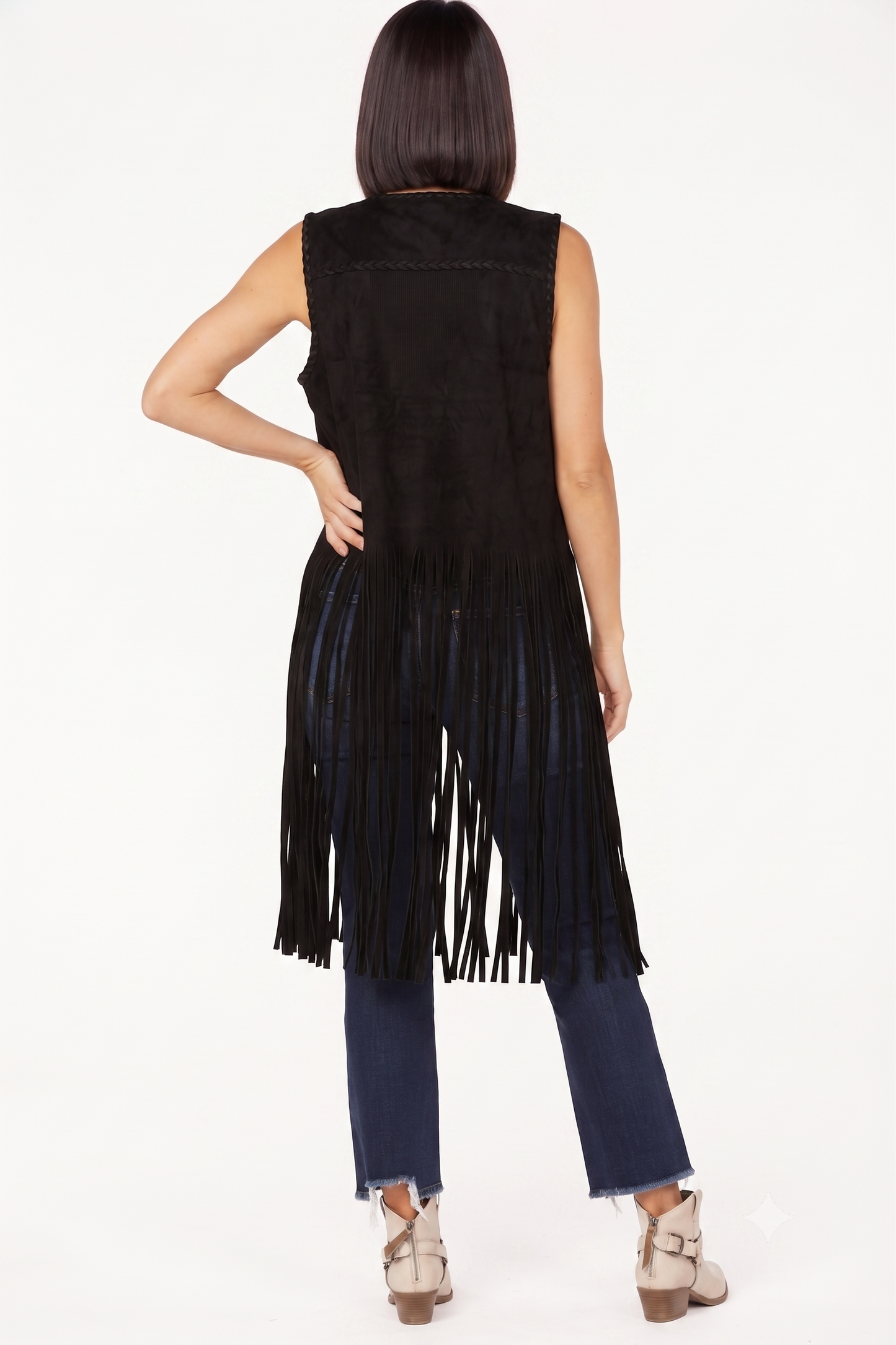 Women's Fringe Suede Whip Stitch Vest
