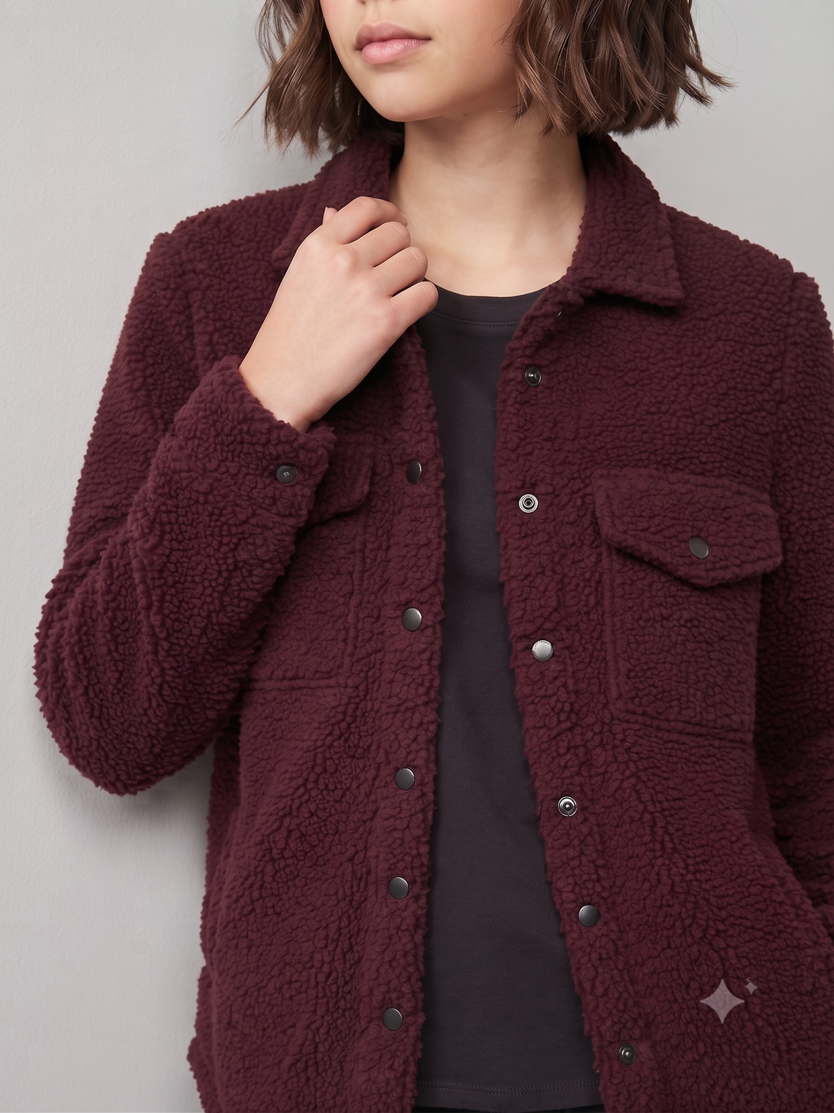 Girls' Sherpa Button Up Crop Jacket