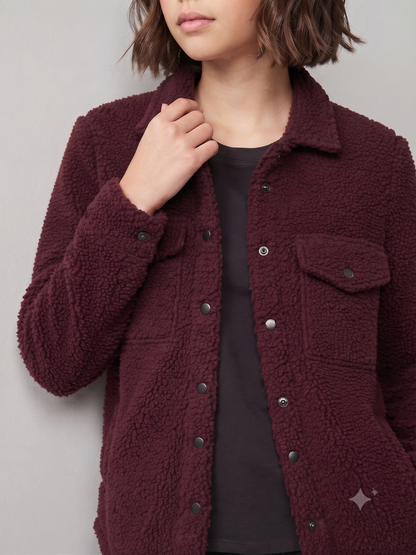 Girls' Sherpa Button Up Crop Jacket