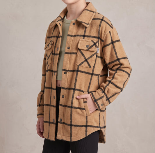 Kid's Shacket Tan Plaid