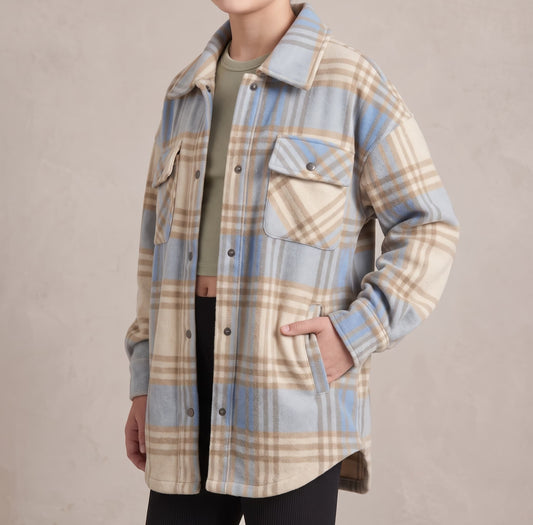 Kid's Shacket Blue Tan Plaid