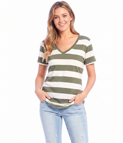 Women's Vintage V-Neck Stripe Tee