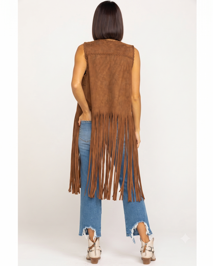 Women's Fringe Suede Whip Stitch Vest