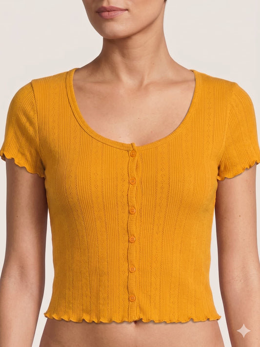 Women's Pointelle Button Up Tee