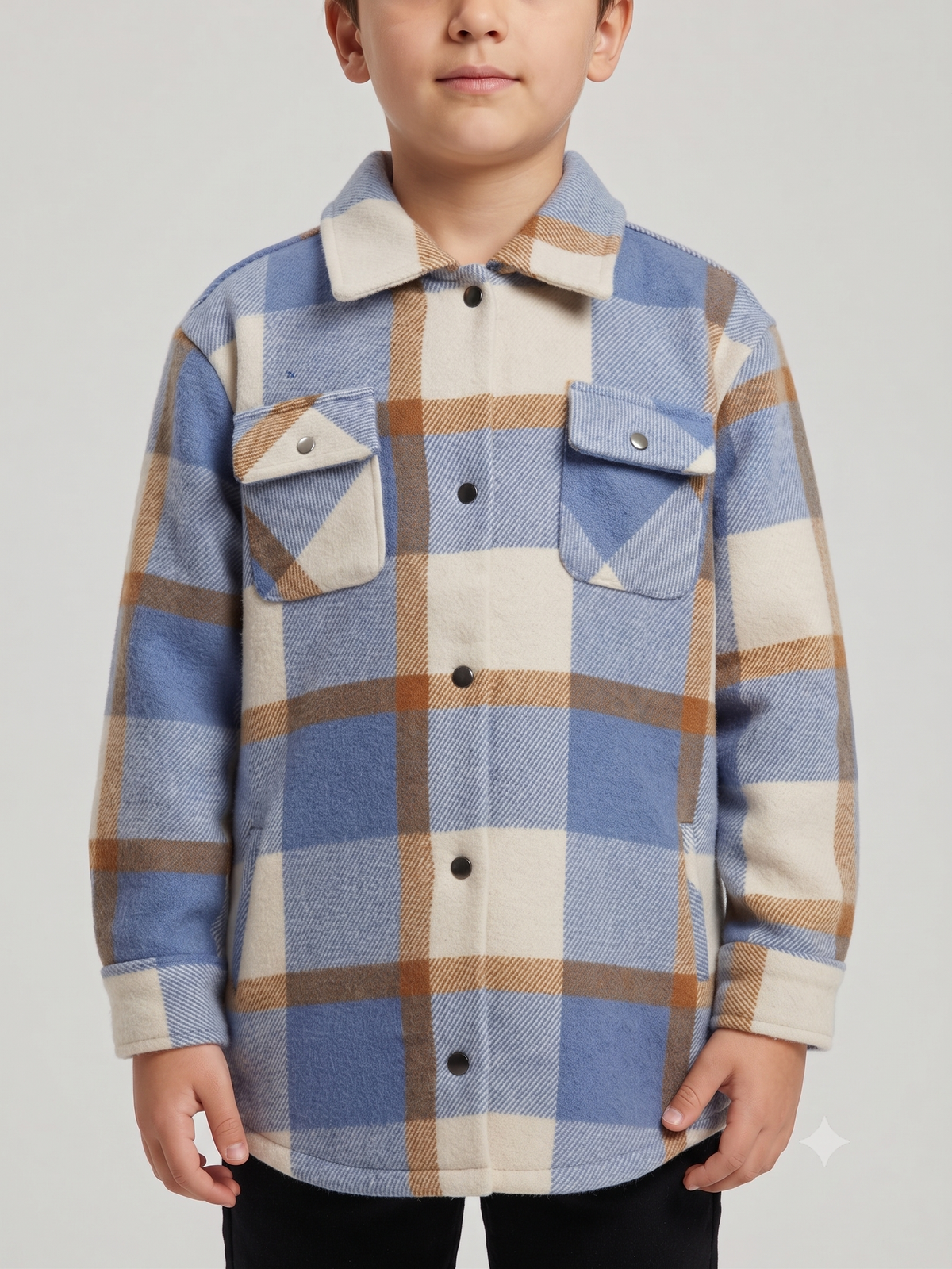 Kid's Shacket Blue Camel Plaid