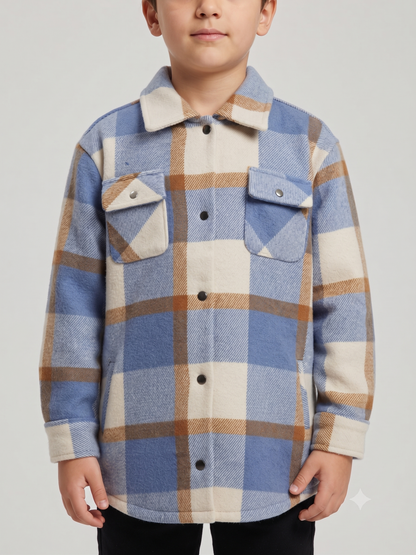 Kid's Shacket Blue Camel Plaid