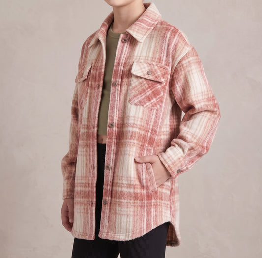 Kid's Shacket Pink Cream Plaid