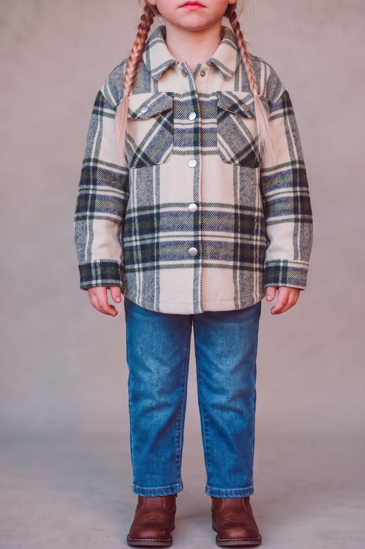 Kid's Shacket Olive Tartan