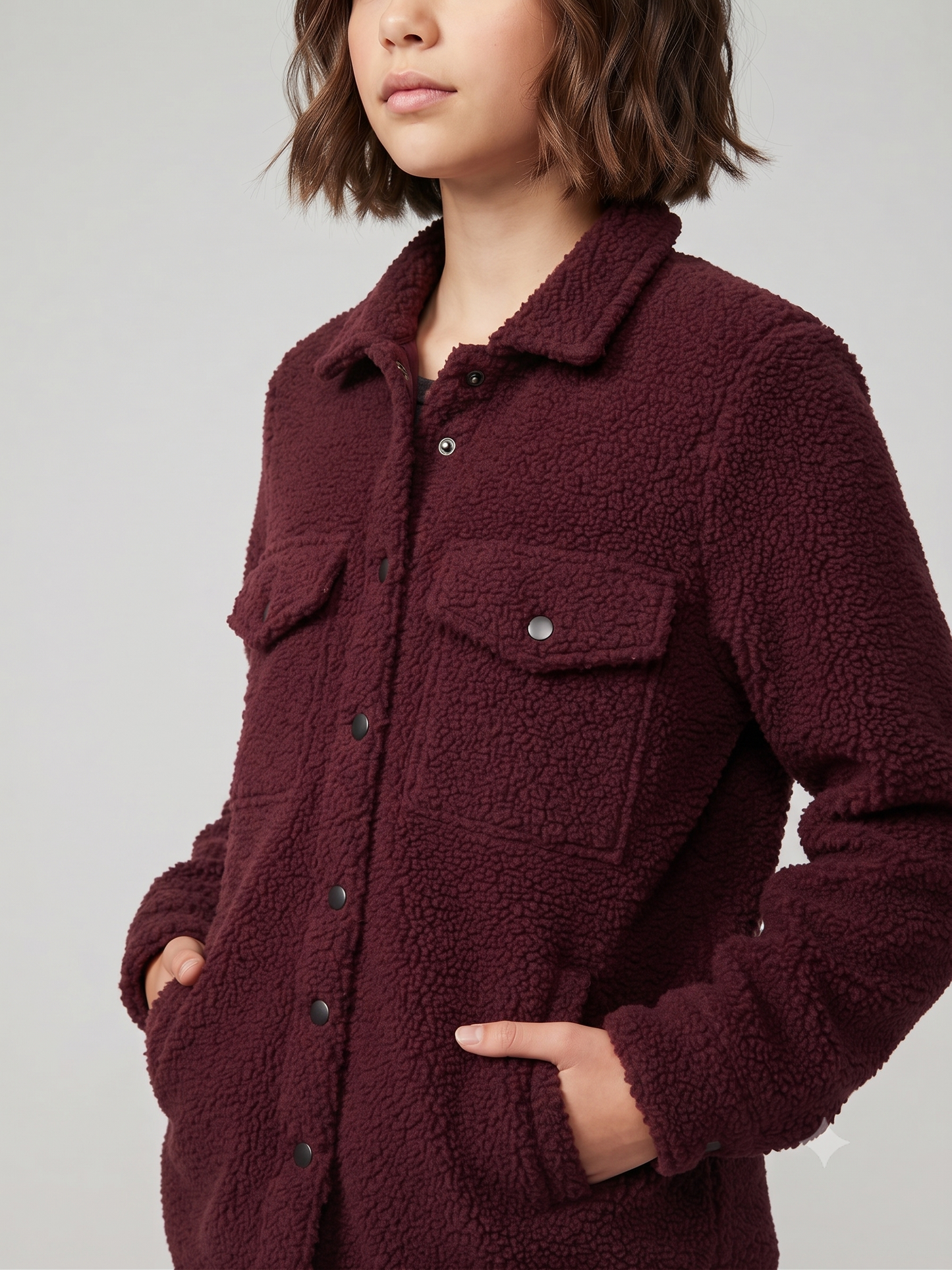 Girls' Sherpa Button Up Crop Jacket