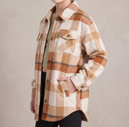 Kid's Shacket Brown Tan Plaid