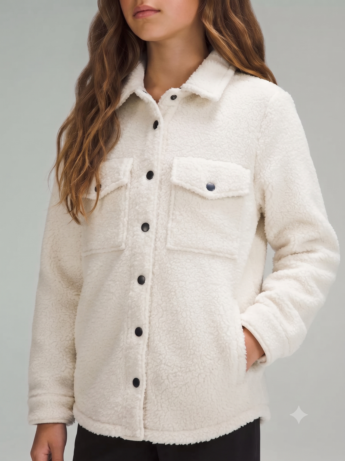 Girls' Sherpa Button Up Crop Jacket