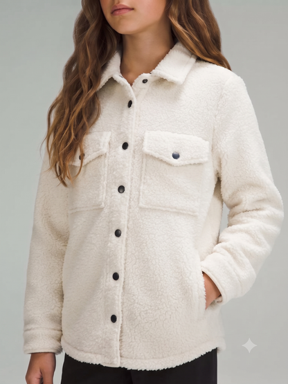 Girls' Sherpa Button Up Crop Jacket