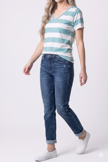 Women's Vintage V-Neck Stripe Tee