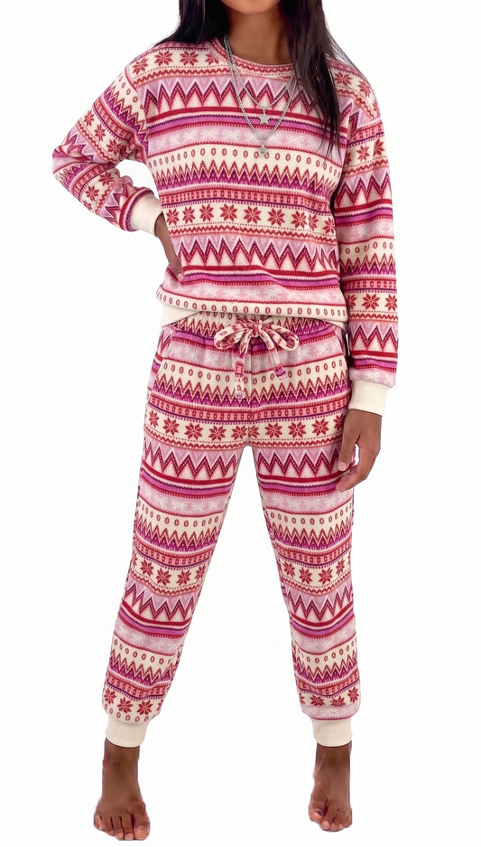 Kid's Hacci Pink Fair Isle Lounge Set