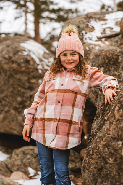 Kid's and Toddlers Pink Camel Plaid Shacket