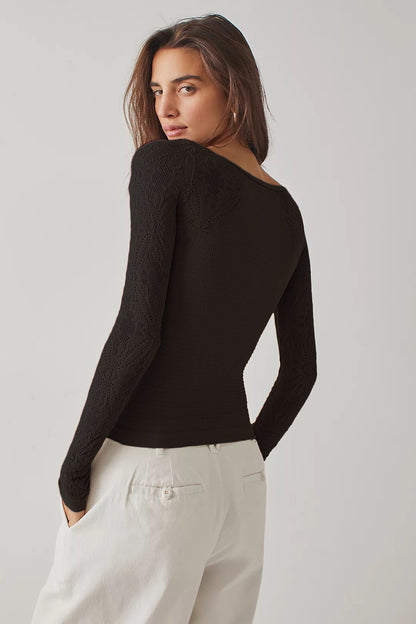 Long Sleeve Jacquard Top Black image 2