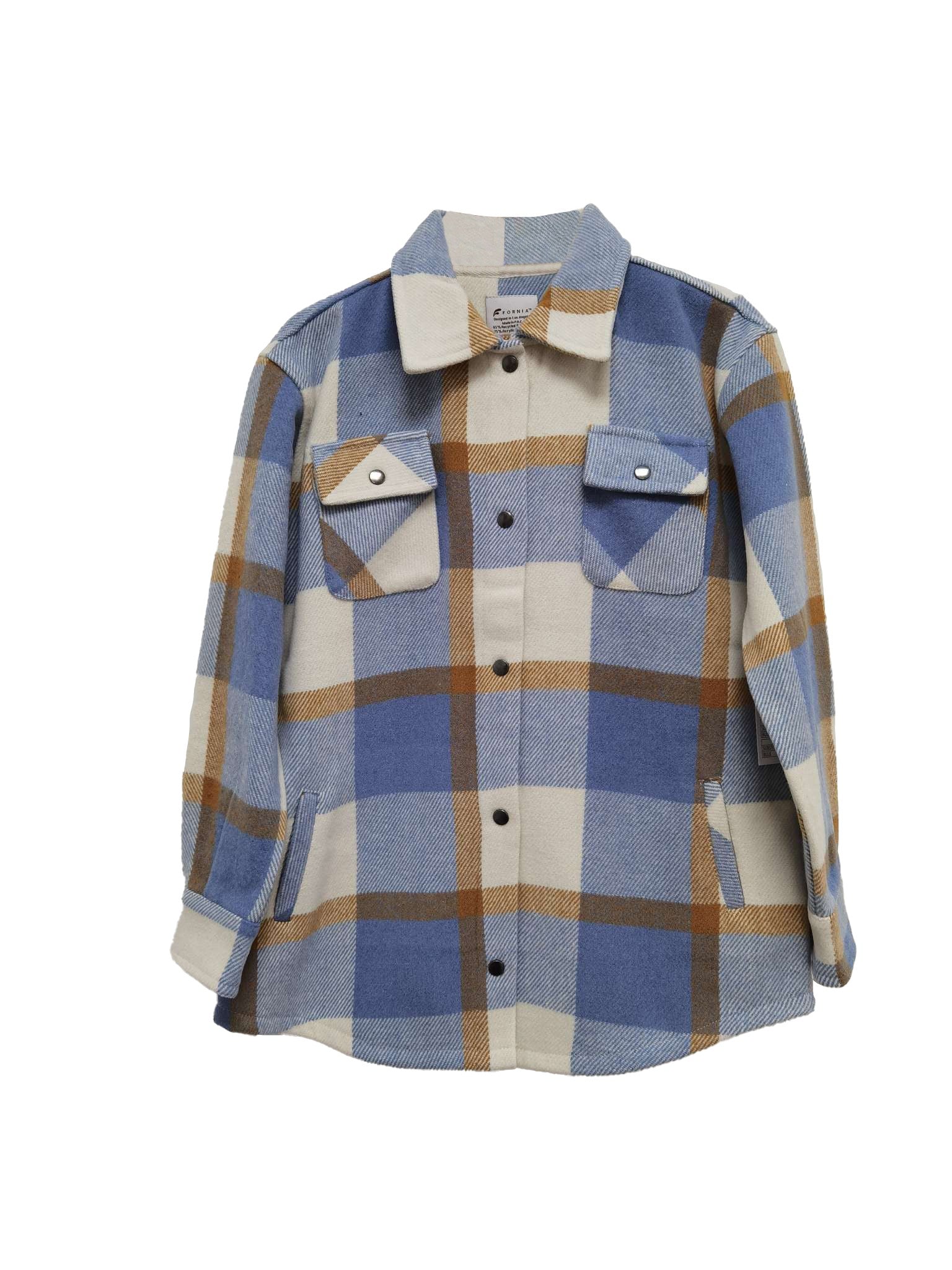 Kid's Shacket Blue Camel Plaid image 0